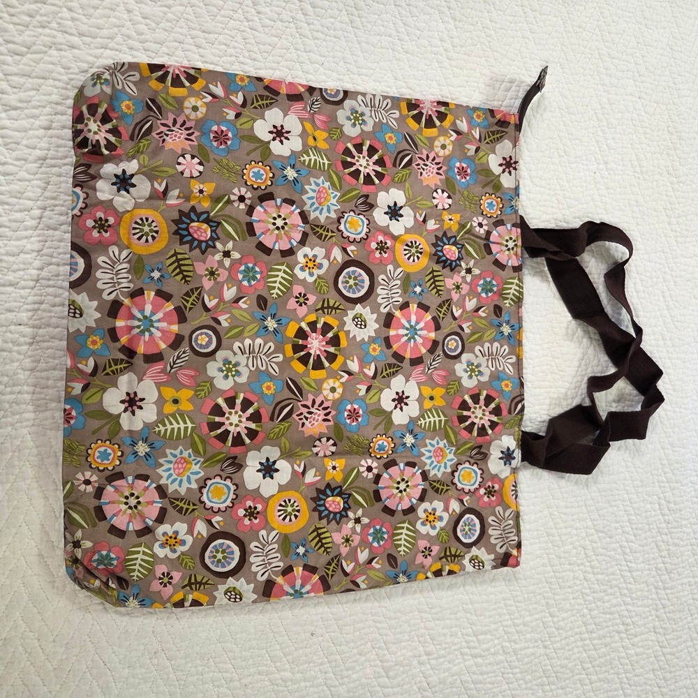 LeSportsac Floral Ripstop Nylon Tote Bag Brown Multicolor Packable Zippered - Picture 3 of 6